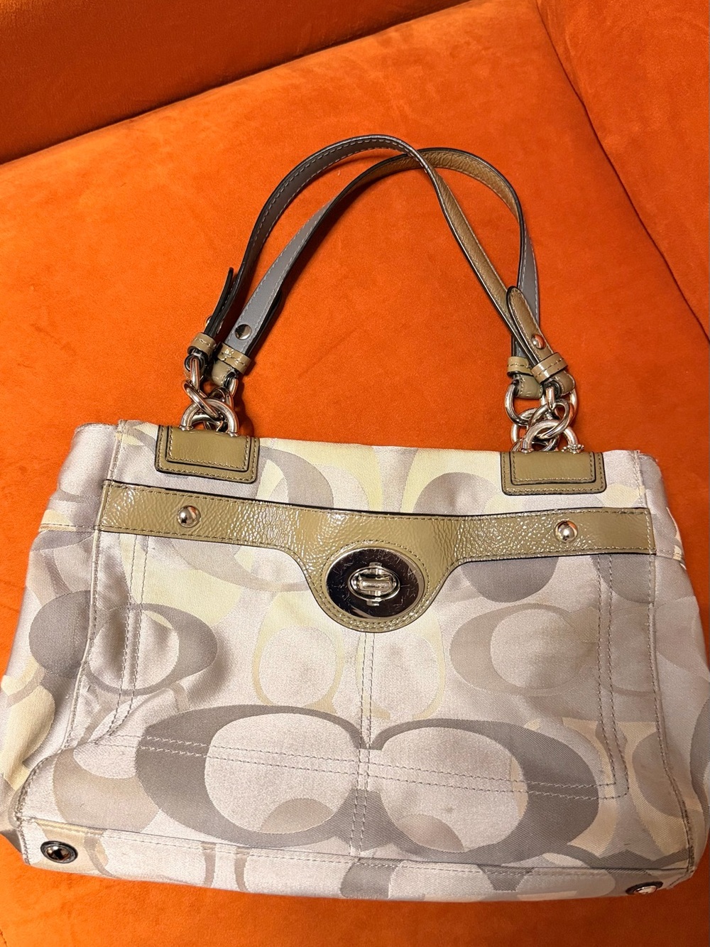 Coach Signature Shoulder Bag in Silver and Gray